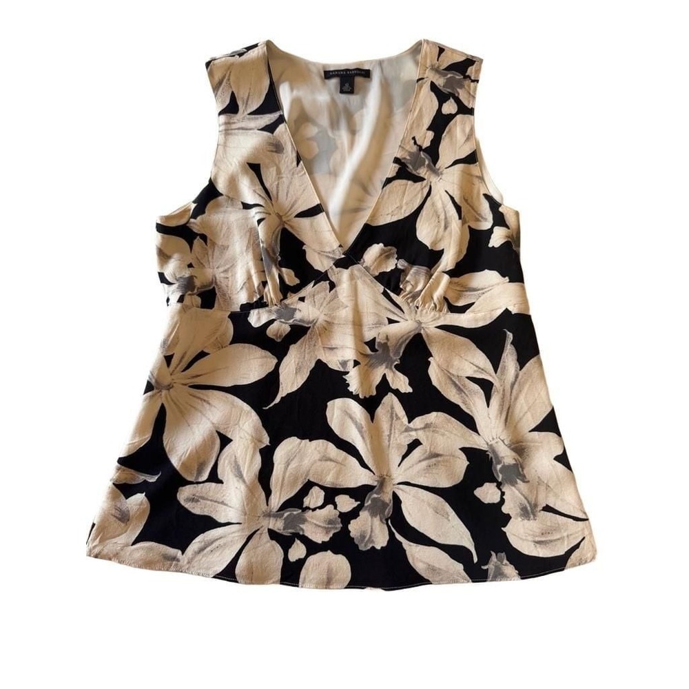 Banana Republic 100% Silk Floral Orchid Print Sleeveless V-Neck Blouse